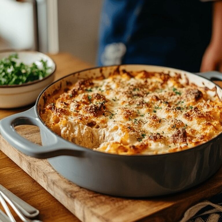 A cozy modern kitchen with natural lighting, featuring a wooden countertop scattered with various cooking utensils, bowls of fresh ingredients, and a baking dish ready to be filled, all arranged invitingly to reflect a homely yet professional atmosphere for a food blog about casseroles.