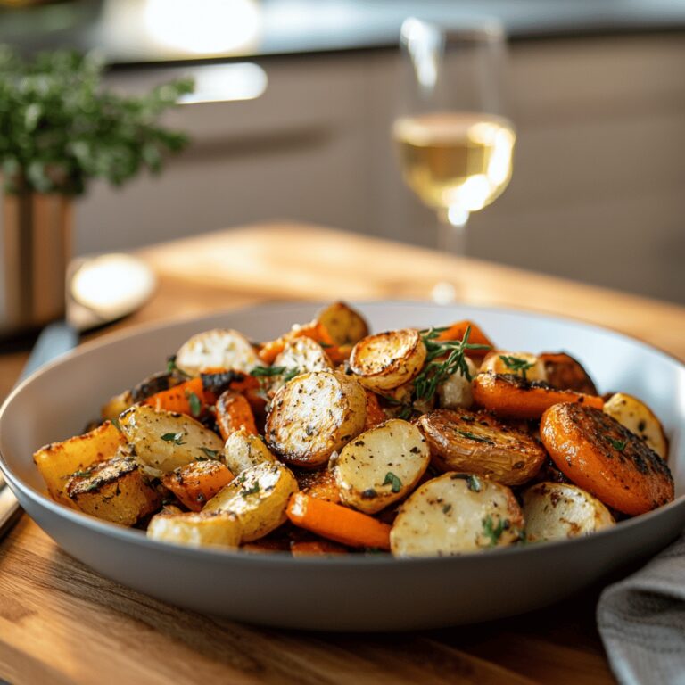 A warm, cozy kitchen scene showcasing a variety of fresh vegetables, cooking utensils, and bowls on a countertop, with natural light streaming in. The image conveys a welcoming atmosphere, highlighting cooking tools and ingredients that hint at the techniques for achieving extra crispy roasted vegetables, without focusing on a single dish.